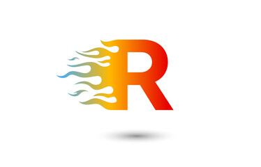 R letter fire logo design in a beautiful red and yellow gradient. Flame icon lettering concept vector illustration.