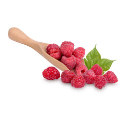 Fresh raspberry with leaves isolated on white background
