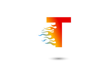 T letter fire logo design in a beautiful red and yellow gradient. Flame icon lettering concept vector illustration.