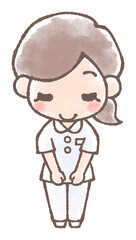若い女性看護師のおじぎイラスト水彩風