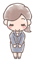 若い女性サラリーマンのおじぎイラスト水彩風