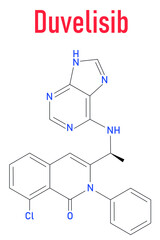 Duvelisib cancer drug molecule (phosphoinositide 3-kinase inhibitor). Skeletal formula.