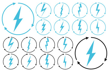 Renewable energy icons, graphic design template, lightning bolt. Set alternative power signs, vector illustration