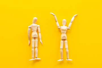 Personal communication concept. Two wooden mannequin figures connection