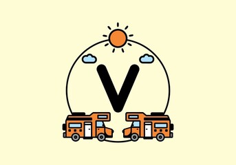 Orange campervan with V initial letter