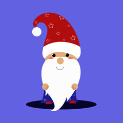 cute little santa claus in red cap with pumpon and blue cloak