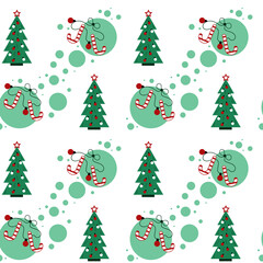seamless pattern of christmas tree, garland and christmas candy canes