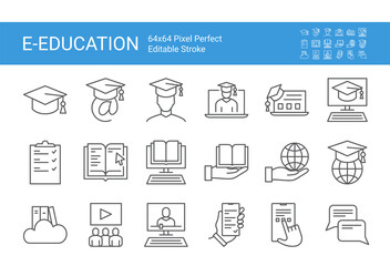 Icon set of online education. Editable vector stroke. E-learning and digital learning icons. 