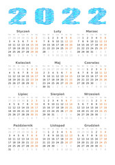 Kalendarz na 2022 rok - język polski - 12 miesięcy.