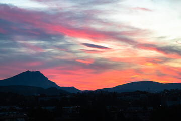 the Sainte Victoire mountain in the light of an autumn morning