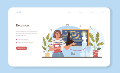 History of art school education web banner or landing page. Student studying