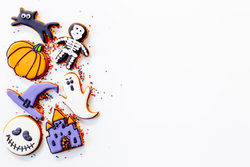 Halloween party gingerbread cookies mockup, top view