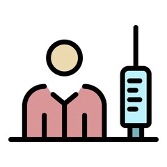 Immunization syringe icon. Outline immunization syringe vector icon color flat isolated