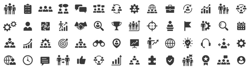 Teamwork and Business people icons set. People group. Teamwork flat icon collection. Vector