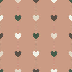 Seamless pattern Heart garland on beige background. Endless background with pastel color hearts. Valentains background. Nursery design. Eps 10