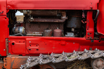 engine compartment of the old diesel tractor