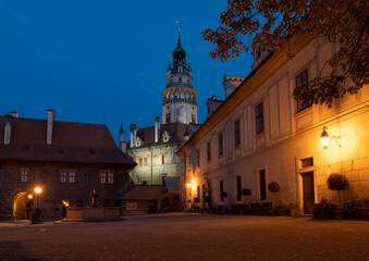 Downtown of Krumlov in Czech Republic  in the night.  - obrazy, fototapety, plakaty