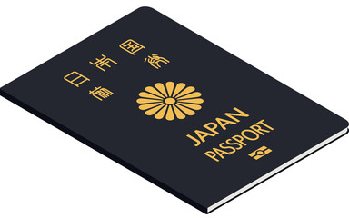 日本のパスポート、一般旅券　紺色　アイソメトリック