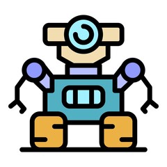 Space robot icon. Outline space robot vector icon color flat isolated