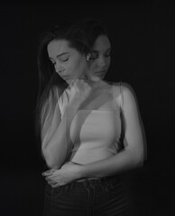 Naklejka premium Close-up photo of a melancholic woman with multiple personality disor