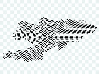 Abstract black map of Kyrgyzstan - planet dots planet, isolated on transparent background.Vector eps 10