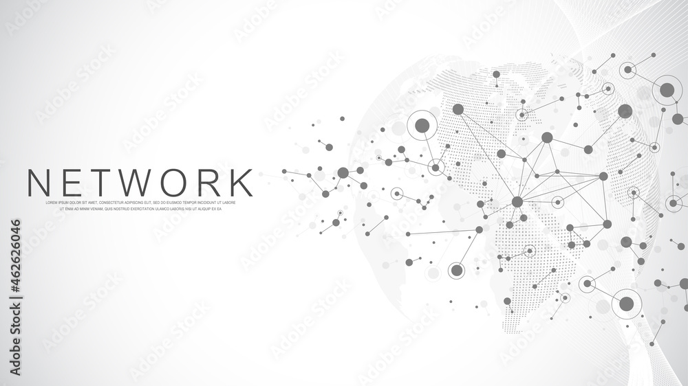Poster Global network connection concept. Social network communication in the global business. Big data visualization. Internet technology. Vector illustration.