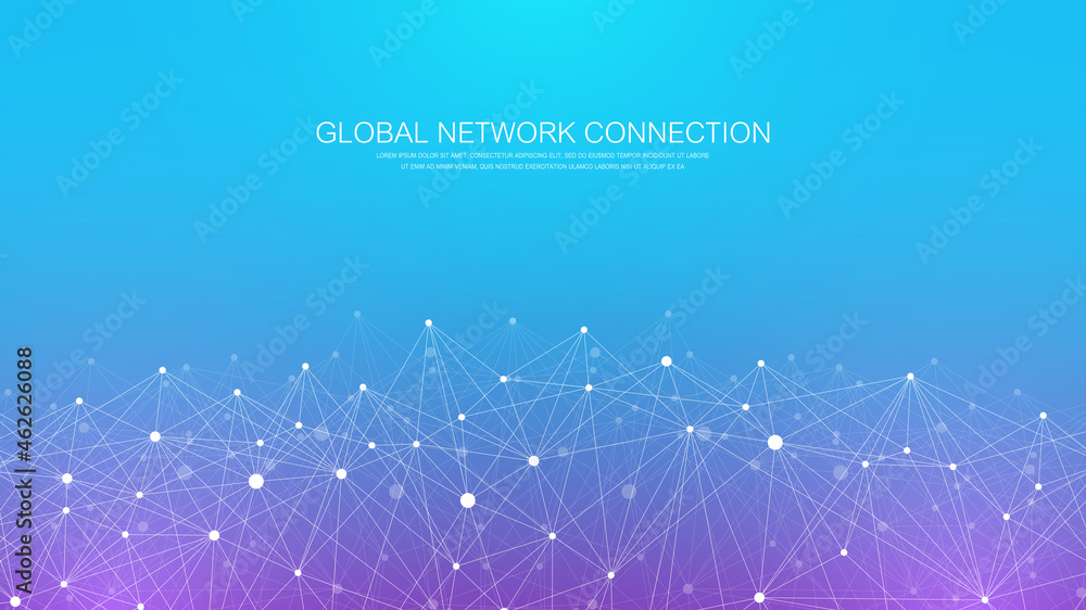 Aufkleber Global network connection concept. Social network communication in the global business. Big data visualization. Internet technology. Vector illustration.