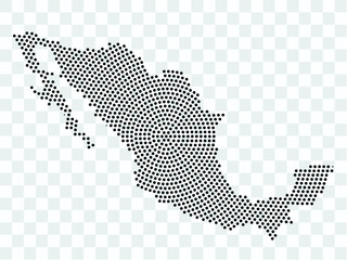 Abstract black map of Mexico - planet dots planet, isolated on transparent background.Vector eps 10