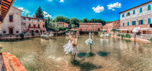 Medieval thermal baths in the town of Bagno Vignoni, Italy