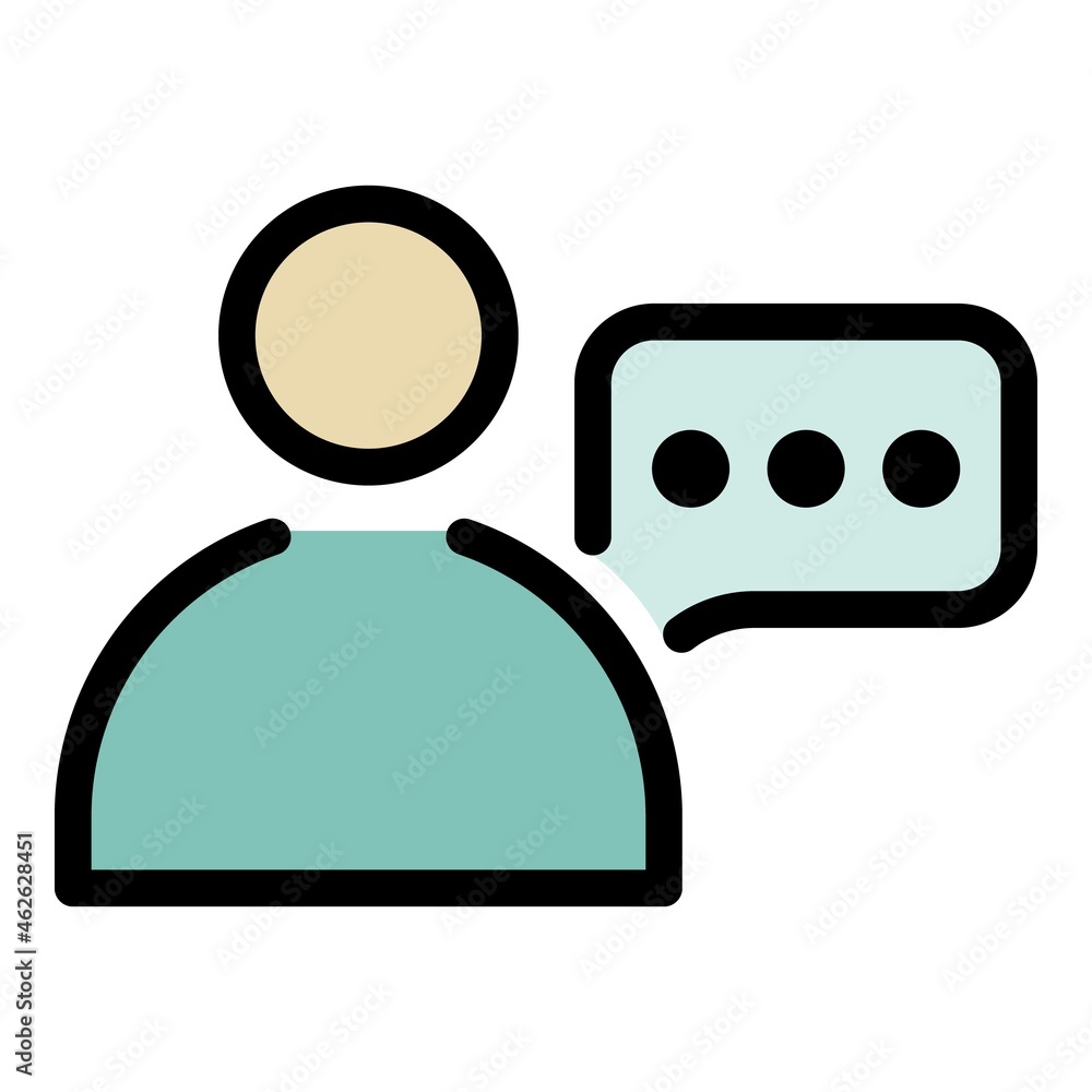 Aufkleber man and chat bubble icon. outline man and chat bubble vector icon color flat isolated