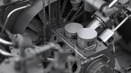 Air compressor motor. Heavy industrial plant in black. Mechanical background. 3d render