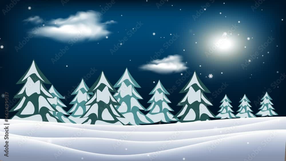 Poster zoom in to the window and view of a beautiful winter landscape with falling snow.