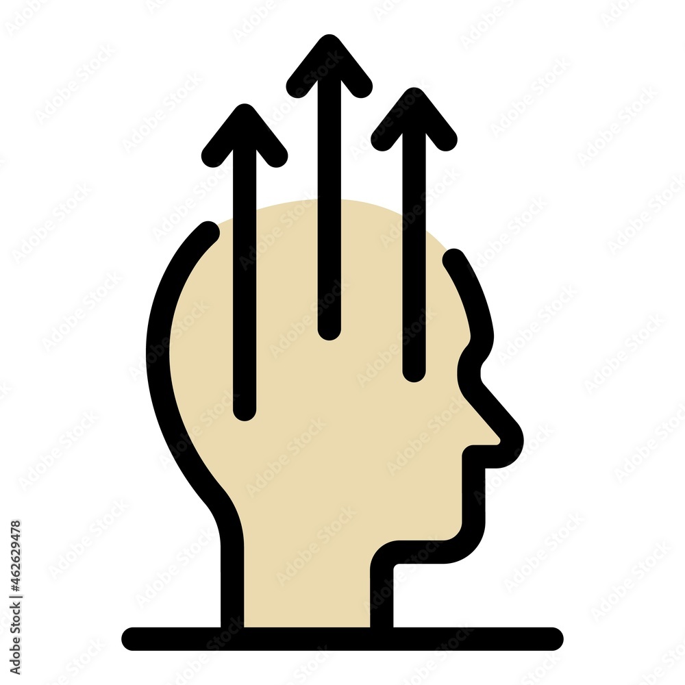 Poster three arrows from the head icon. outline three arrows from the head vector icon color flat isolated