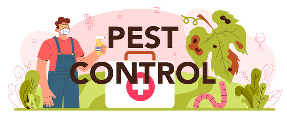 Pest control typographic header. Wine production concept. Grape tree selection - obrazy, fototapety, plakaty