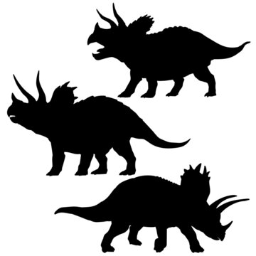 Triceratops silhouettes set. Vector illustration isolated on white