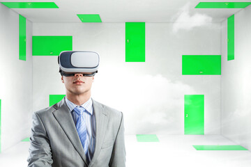 Man wearing virtual reality goggles