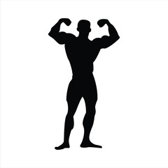 bodybuilder vector silhouette. Posing muscular man isolated on white background