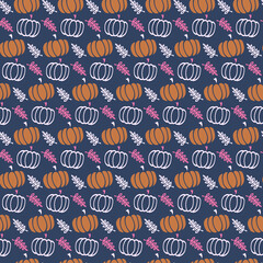 Seamless pattern pumpkin fall leaves