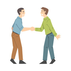 Fototapeta premium Man Character Shaking Hand as Brief Greeting or Parting Tradition Vector Illustration