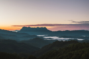 Scenery of sunrise on a mountain valley at Doi Luang, Chiang Dao, Chiang Mai, Thailand.