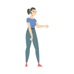 Smiling Woman Shaking Hand as Brief Greeting or Parting Tradition Vector Illustration