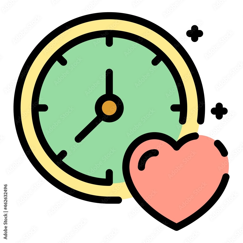 Aufkleber clock and heart icon. outline clock and heart vector icon color flat isolated