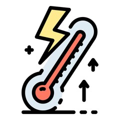 Thermometer and lightning icon. Outline Thermometer and lightning vector icon color flat isolated