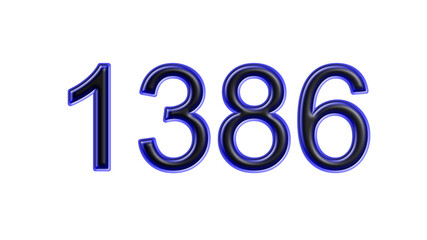 blue 1386 number 3d effect white background