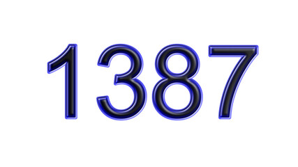 blue 1387 number 3d effect white background