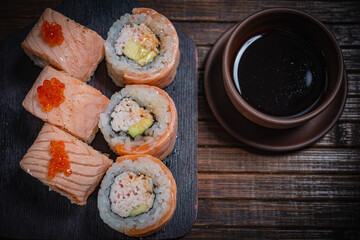 Sushi- delicious menu Fastfood- restaurant concept