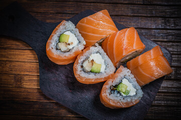 Sushi- delicious menu Fastfood- restaurant concept