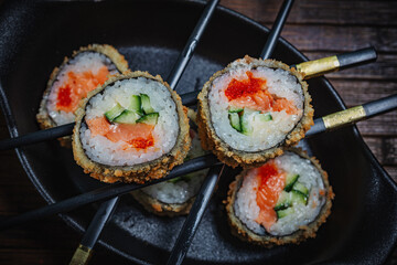 Sushi- delicious asian. Fast food. Hashtag- restaurant concept