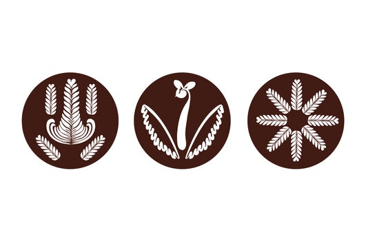 Coffee Latte Art Logo Icon vector Rosetta, Swan, Heart, Tulip, Tree Set