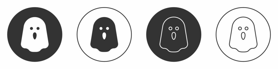 Black Ghost icon isolated on white background. Happy Halloween party. Circle button. Vector